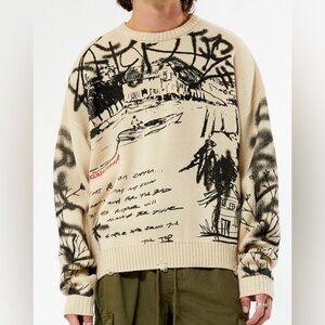 PacSun Beige Graphic Crewneck Sweater
